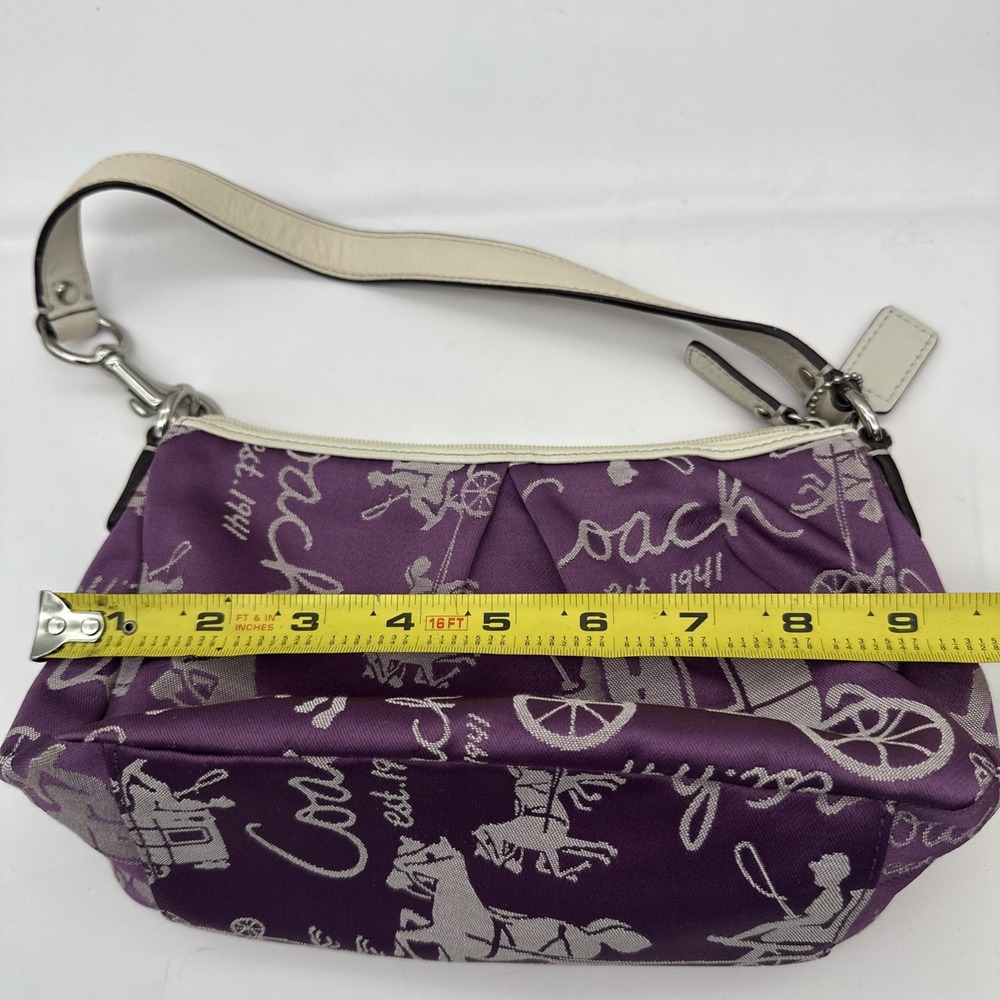 VTG Y2K Coach Purple Horse Carriage Print Wristlet & Bag Canvas Leather Trim EUC - Picture 11 of 14